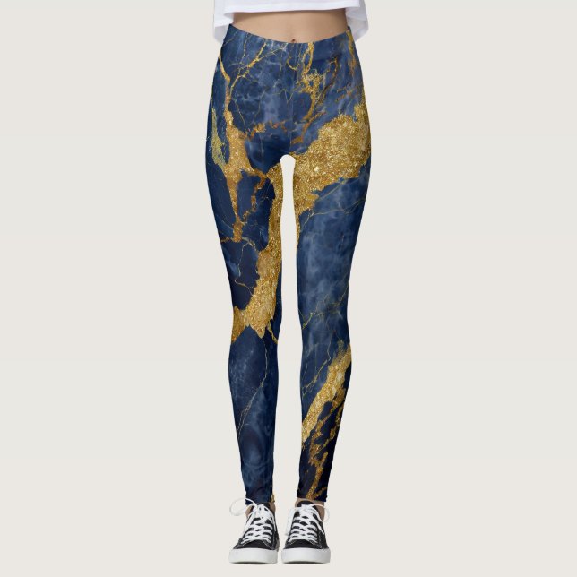 Leggings Motif en marbre bleu avec or (Devant)