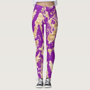 Leggings Motif en marbre doré sur violet