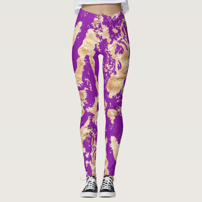 Leggings Motif en marbre doré sur violet (Devant)