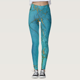 Leggings Motif en marbre Turquoise bleu moderne