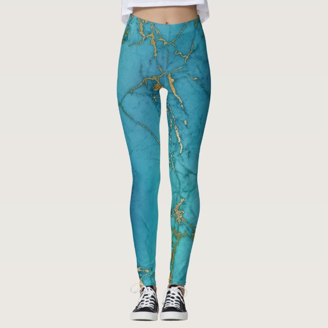 Leggings Motif en marbre Turquoise bleu moderne (Devant)