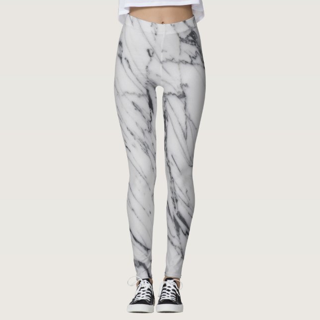 Leggings Motif en pierre de marbre blanc noir Abstrait acti (Devant)