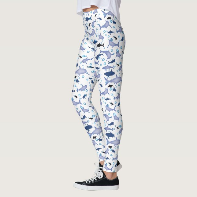 Leggings Motif en silhouette de requin blanc et bleu (Gauche)