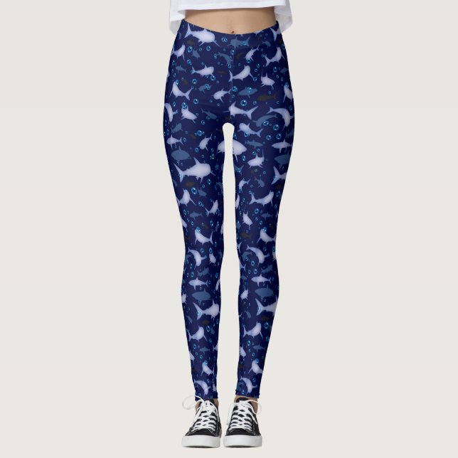 Leggings Motif en silhouette de requin bleu (Devant)
