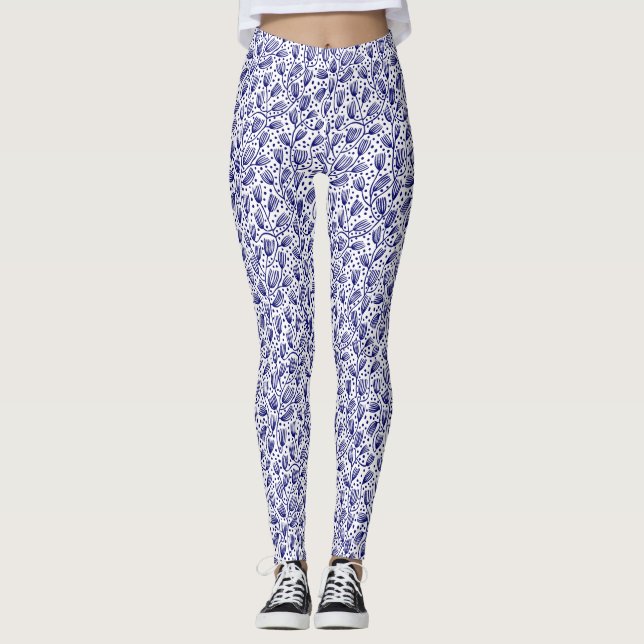 Leggings Motif en tissu d'écorce - Marine noire sur blanc (Devant)