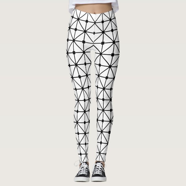Leggings Motif en treillis blanc noir (Devant)