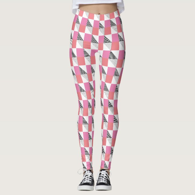 Leggings motif esthétique moderne rose et noir (Devant)
