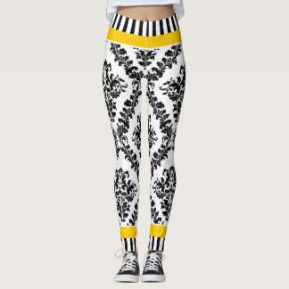 Leggings Motif et rayures damassé jaune et noir blanc