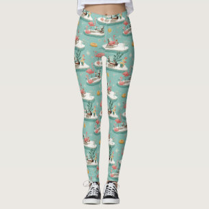 Leggings Motif Été Rétro Flamingo au Bord de la Piscine (6)