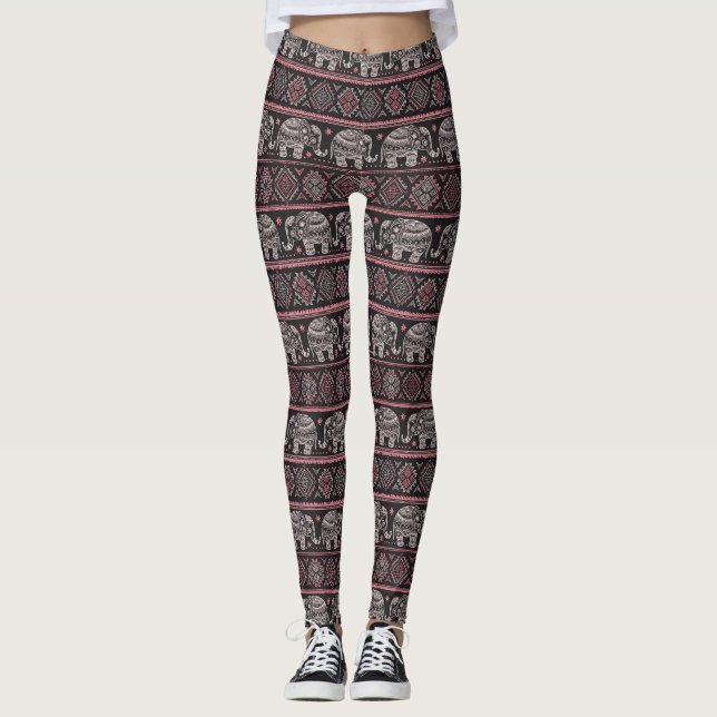 Leggings Motif ethnique noir d'éléphant (Devant)