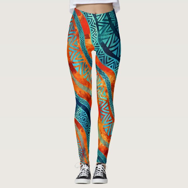 Leggings Motif ethnique tribal onduleux de Boho (Devant)
