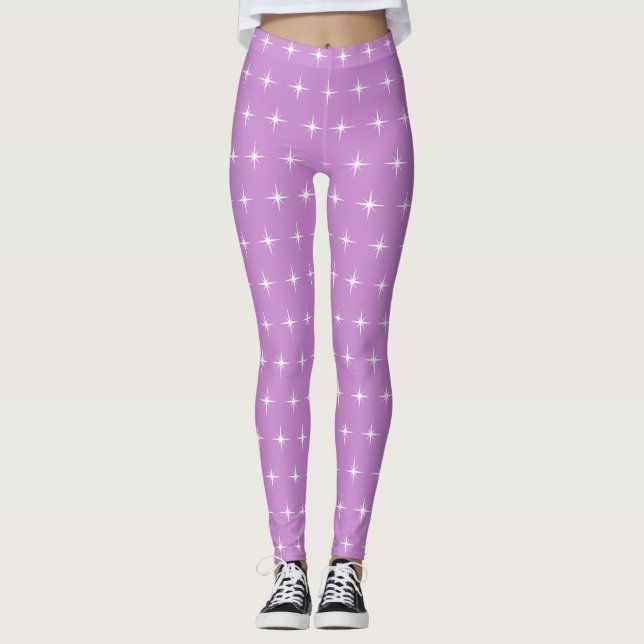 Leggings Motif étoile blanche sur violet (Devant)