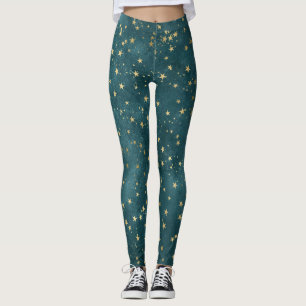 Leggings Motif étoile céleste de nuit profonde turquoise