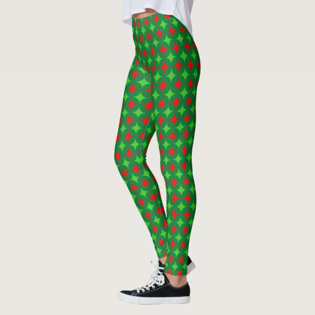 Leggings Motif étoile diamant vert et rouge (Gauche)