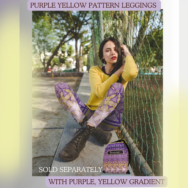 Leggings Motif étoile jaune violet  (Purple Yellow Star pattern leggings and matching string bag sold separately)