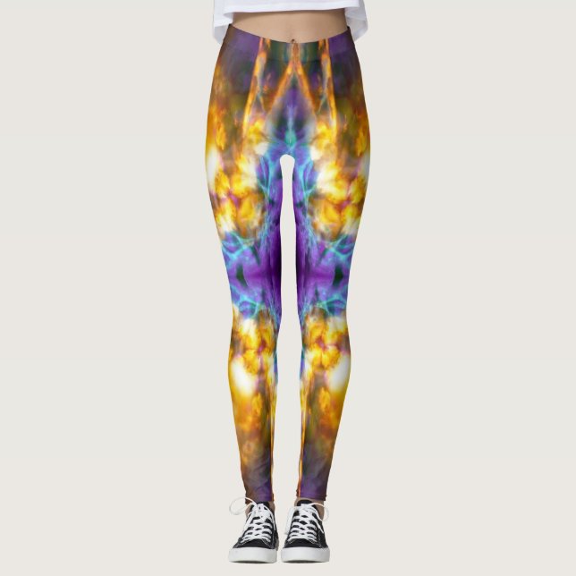 Leggings Motif étoile kaléidoscope jaune et violet (Devant)