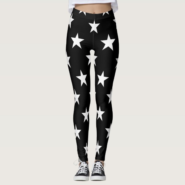 Leggings Motif étoile noir et blanc simple moderne tendance (Devant)