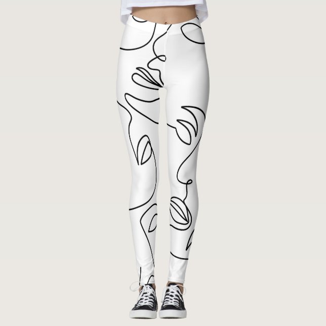 Leggings Motif face Abstrait d'une ligne (Devant)