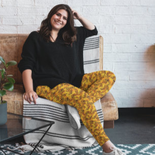 Leggings Motif faux imprimé animal jaune