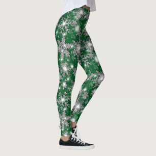 Leggings Motif festif de flocon de neige gris argent
