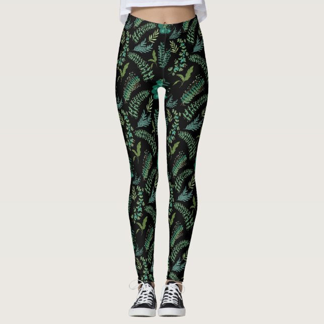 Leggings Motif feuille 10.bw Black BG (Devant)