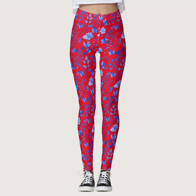 Leggings Motif feuille 12.bw Red BG (Devant)