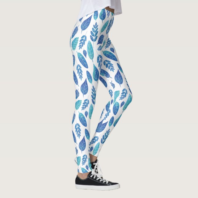 Leggings Motif Feuille bleu aquarelle (Droite)