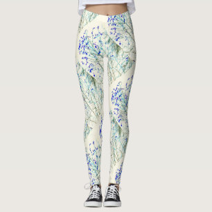 Leggings motif feuille bleue