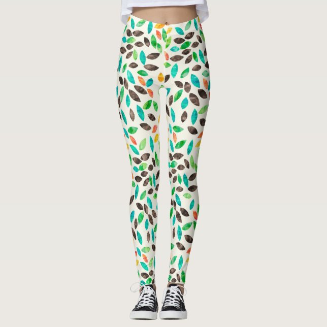 Leggings Motif Feuille d'aquarelle d'automne (Devant)