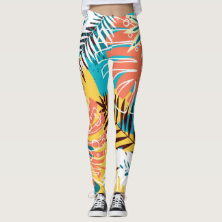 Leggings Motif feuille de la jungle tropicale colorée.