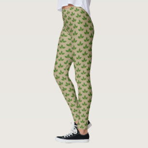 Leggings Motif feuille de laurier vert moderne sur fond bei