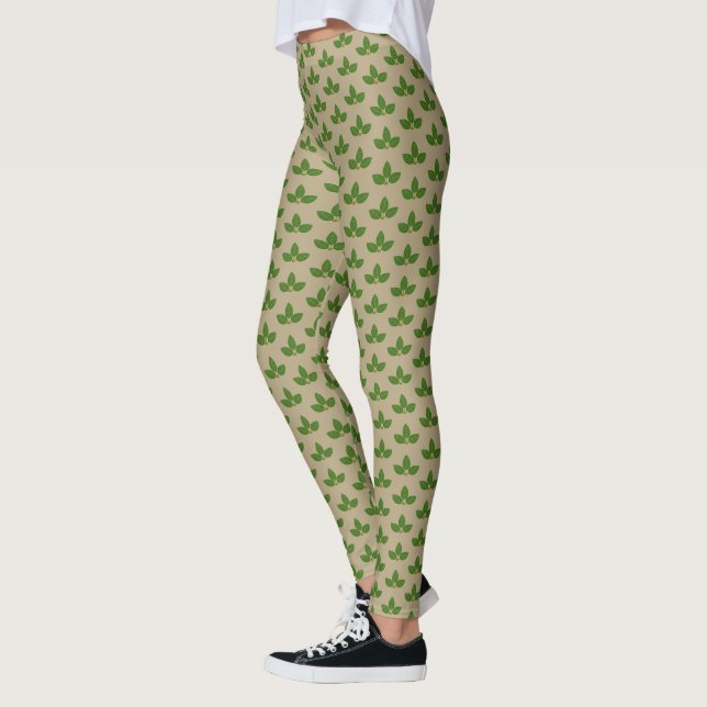 Leggings Motif feuille de laurier vert moderne sur fond bei (Gauche)
