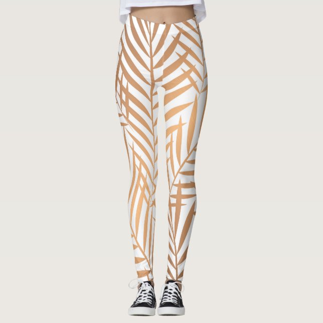 Leggings Motif feuille de palmier d'or (Devant)