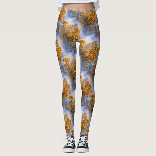 Leggings Motif Feuille d'or Blue Sky Nature (Devant)