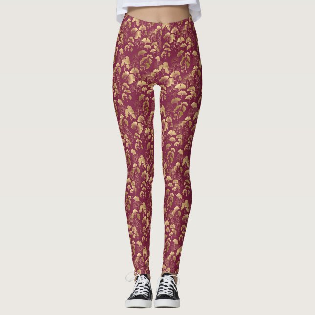 Leggings Motif feuille d'or de Bourgogne (Devant)