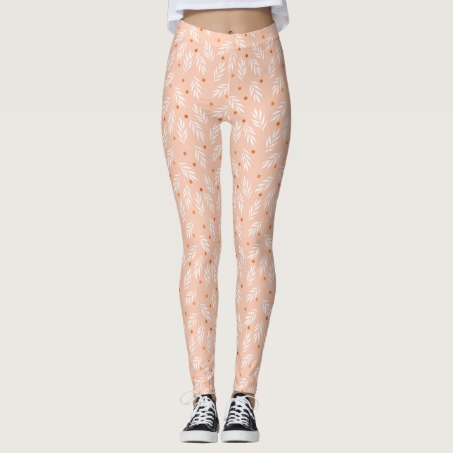 Leggings Motif Feuille moderne Apricot rose (Devant)
