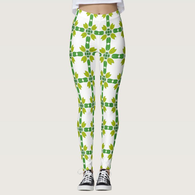 Leggings Motif Feuille, Motif De Feuilles, Feuilles Verts (Devant)
