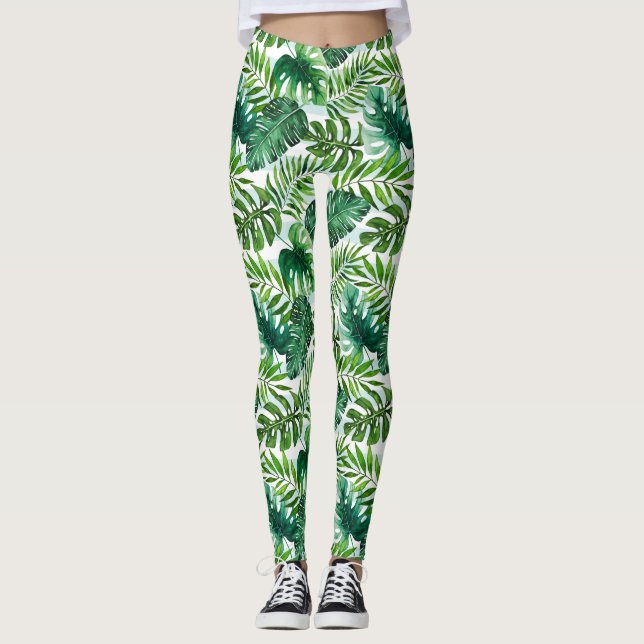 Leggings Motif Feuille tropical écossais (Devant)