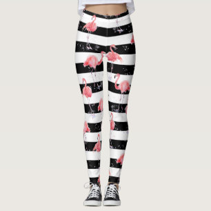 Leggings motif flamand rose et rayures noir et blanc