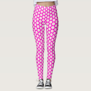 Leggings Motif Fleur de marguerite rose et blanc