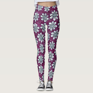 Leggings Motif Fleur Dessiné À La Main 140617 - Couleurs 02