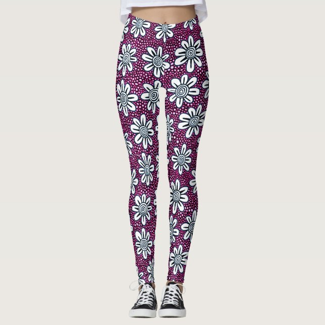 Leggings Motif Fleur Dessiné À La Main 140617 - Couleurs 02 (Devant)