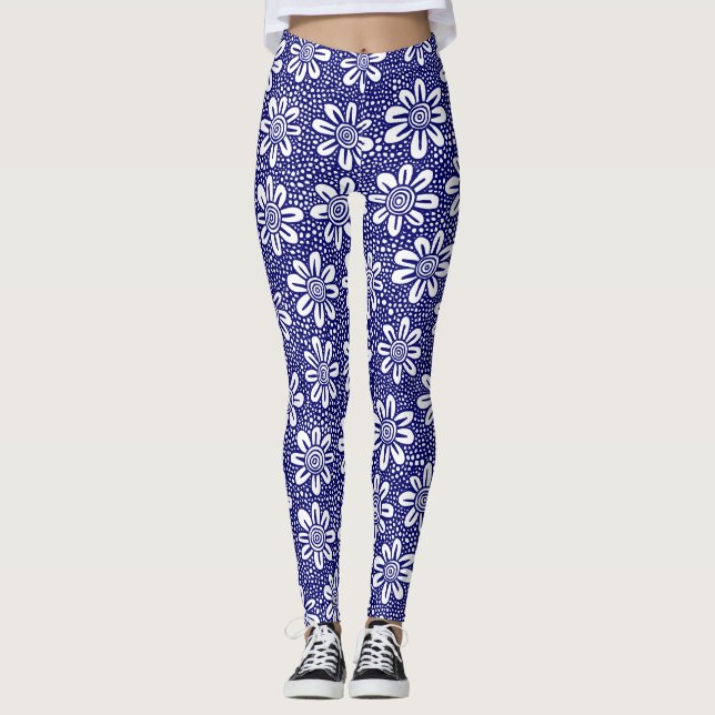 Leggings Motif Fleur Dessiné À La Main 140617 - Deep Navy (Devant)