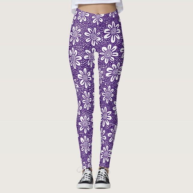 Leggings Motif Fleur Dessiné À La Main 140617 - Violet Prof (Devant)