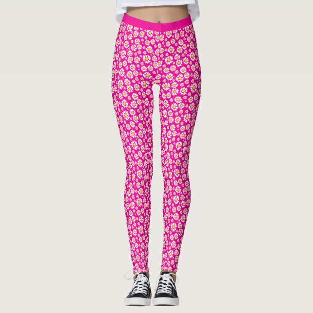 Leggings Motif Fleur Faisy Sur Arrière - plan Hot Pink tend (Devant)