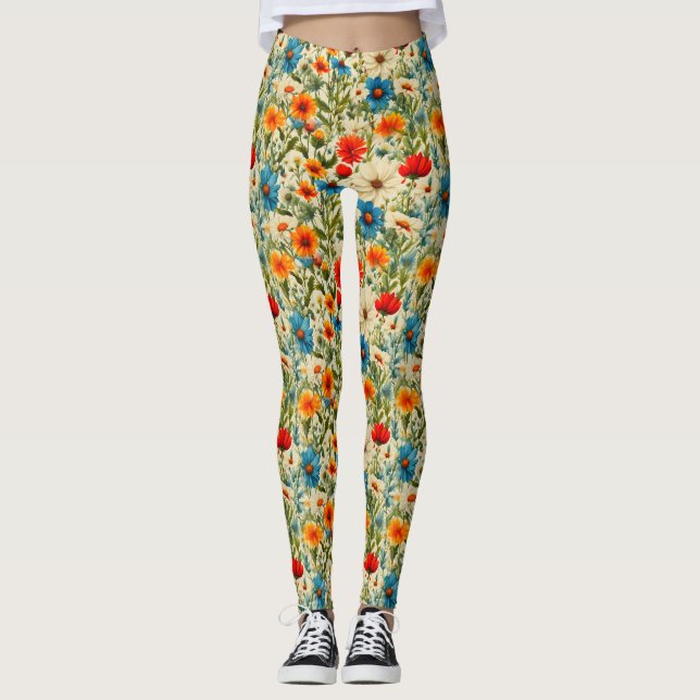 Leggings Motif Fleur sauvage coloré (Devant)