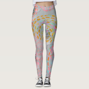 Leggings Motif fleuri coloré avec lignes graphiques pointi