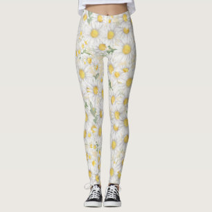 Leggings motif fleurs blanches aquarelle