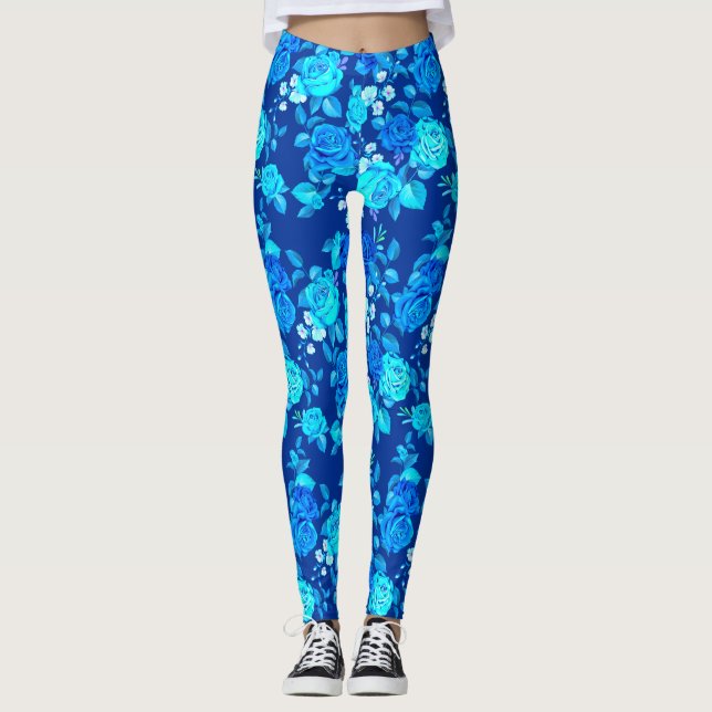Leggings Motif Fleurs Rose Bleue Classique-87600 (Devant)