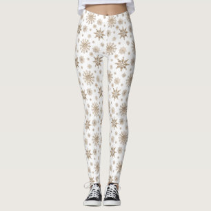 Leggings Motif flocon de neige jaune doré sur fond blanc en